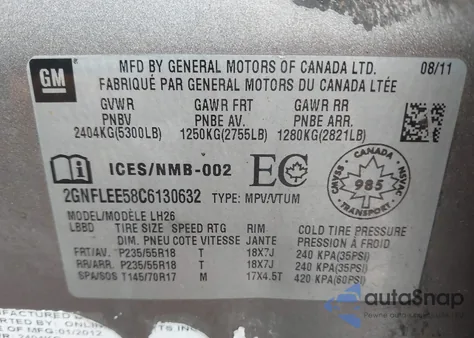 2012 Chevrolet Equinox 1Lt from USA, damaged, VIN 2GNFLEE58C6130632